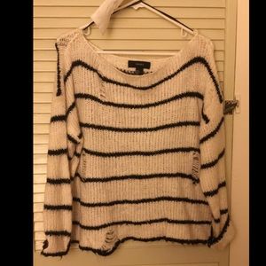 Distressed striped sweater